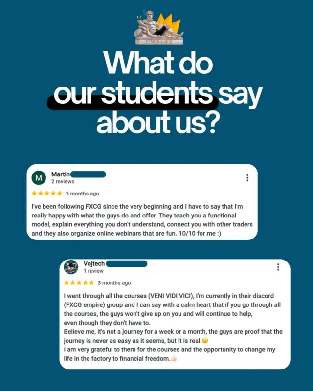 🔹 What do our students say about us? 🔹

We don't just offer courses to our community. You can become part of our Discord EMPIRE trading group. It's not a group just about signals and analysis - it's a space where we pass on know-how, share strategies and grow together.

📊 Real-time fundamental news
📈 Technical analysis and trading outlooks
🤝 Support from experienced traders

🎫 Use code EMPIRE10 for 10 % discount!

Be there! 🚀